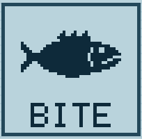The BITE button: a pixel fish.