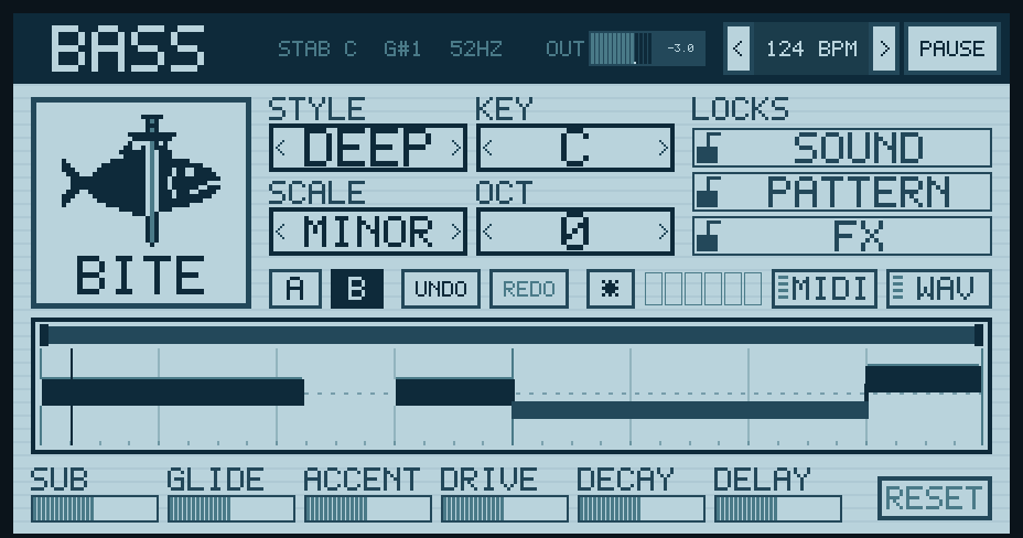 BASS, linked to STAB, following it in C minor.